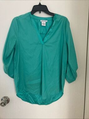 Teal V-Neck Women's Blouse